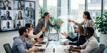 U.S. tech professionals collaborating in a modern hybrid work setup
