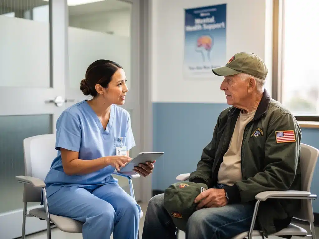 Healthcare provider consults with a veteran, highlighting enhanced medical benefits.